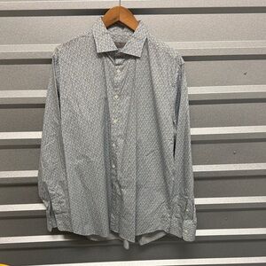 Canali Men’s Blue Patterned Shirt Size XXL Preppy Retro‎ Dress Top Funky Office